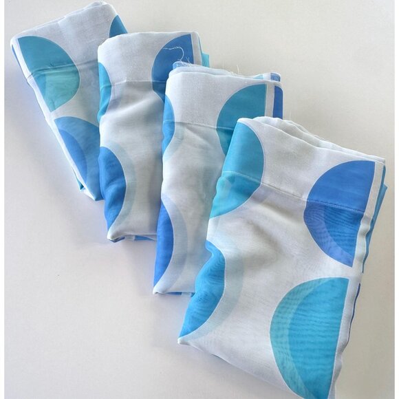 Vintage 70s curtain, blue oval geometric print, sheer, not hemmed, per panel - Picture 10 of 10